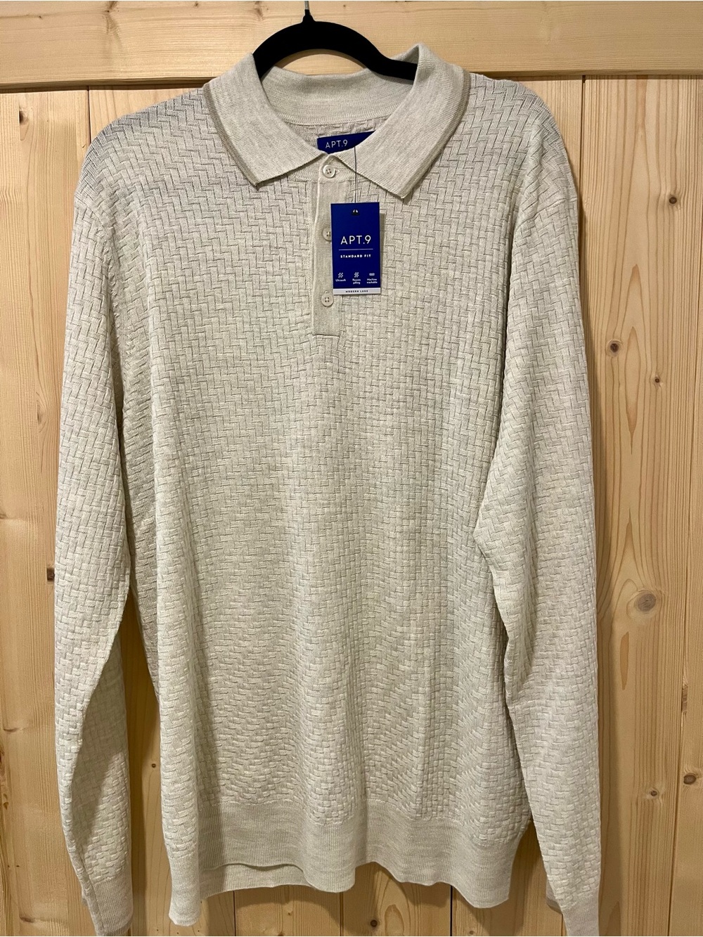 Apt. 9 Men's Cream Textured Long-Sleeve Polo Shirt